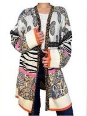 Anthropologie Bricolage Animal Print Open Front Cardigan